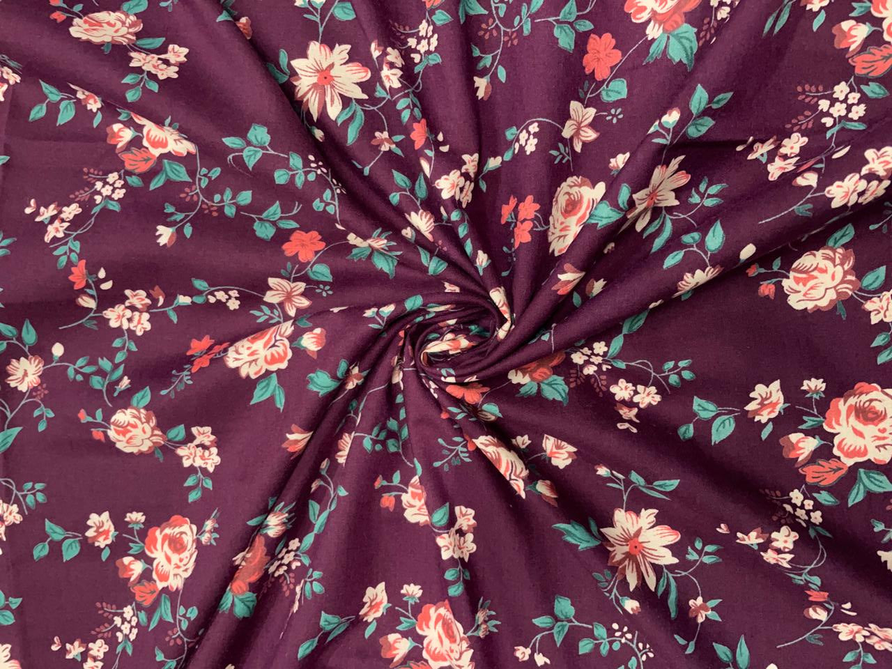 Purple Floral Cotton Lizzybizzy Fabric - Kapda Shop
