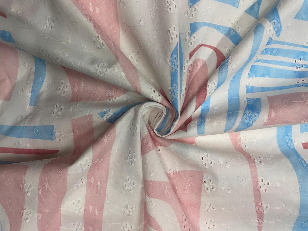 Sky Blue Abstract Cotton Hakoba Chikan Fabric - Kapda Shop