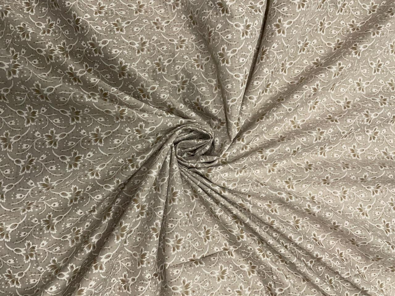 Grey Floral Cotton Brasso Fabric - Kapda Shop