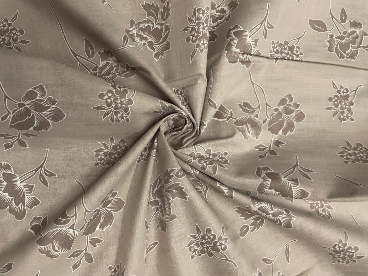 Grey Floral Cotton Brasso Fabric - Kapda Shop