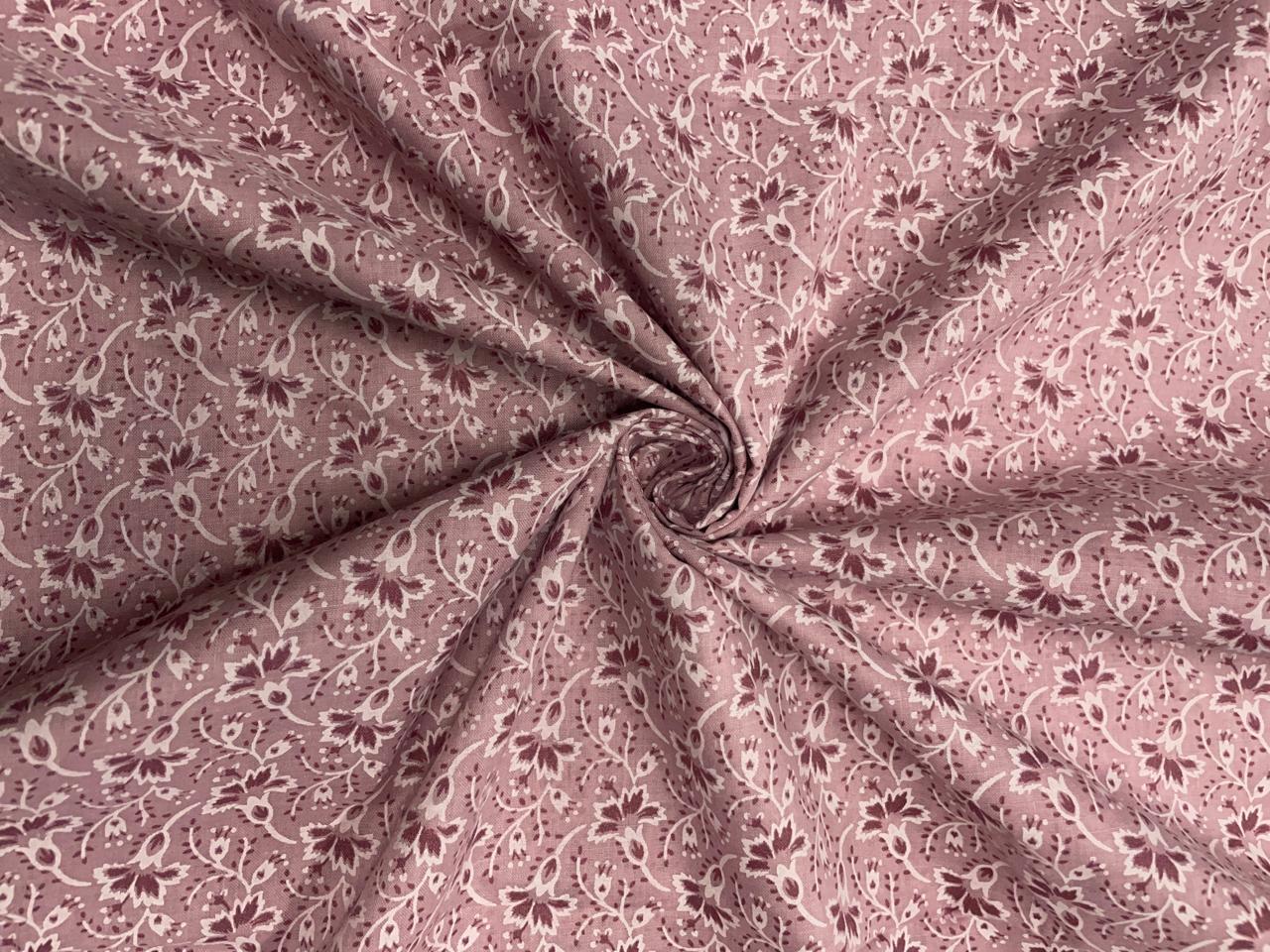 Onion Pink Floral Cotton Brasso Fabric - Kapda Shop