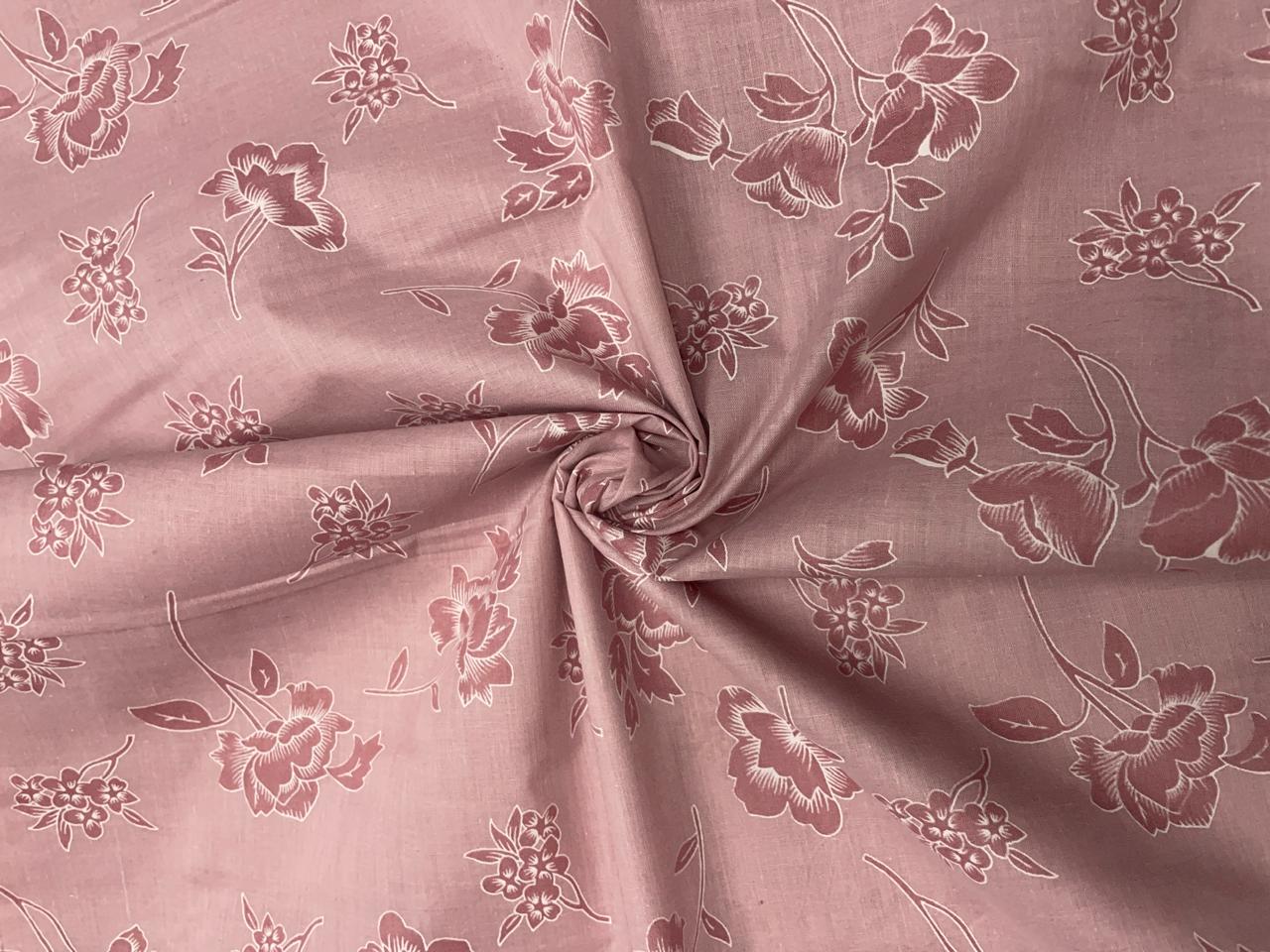 Onion Pink Floral Cotton Brasso Fabric - Kapda Shop