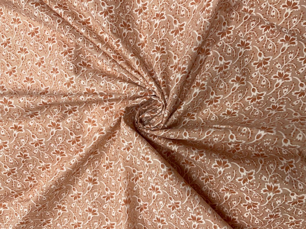 Light Dusty Orange Floral Cotton Brasso Fabric - Kapda Shop