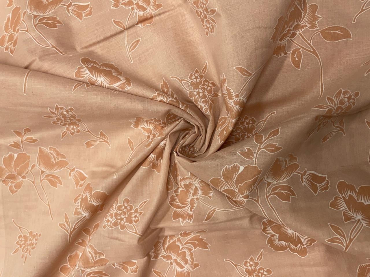 Light Dusty Orange Floral Cotton Brasso Fabric - Kapda Shop