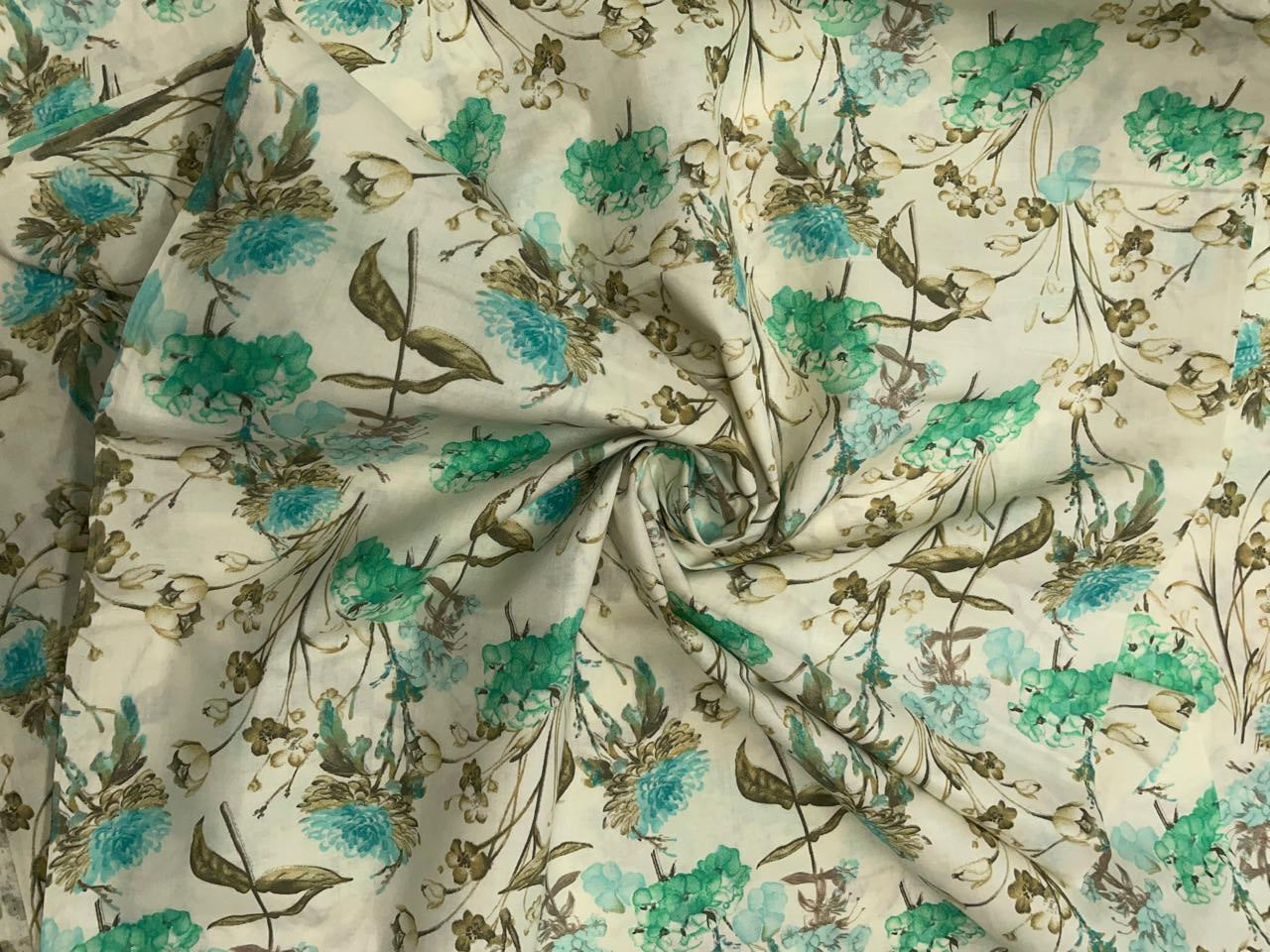 Sea Green Floral Samantha Cotton Fabric - Kapda Shop