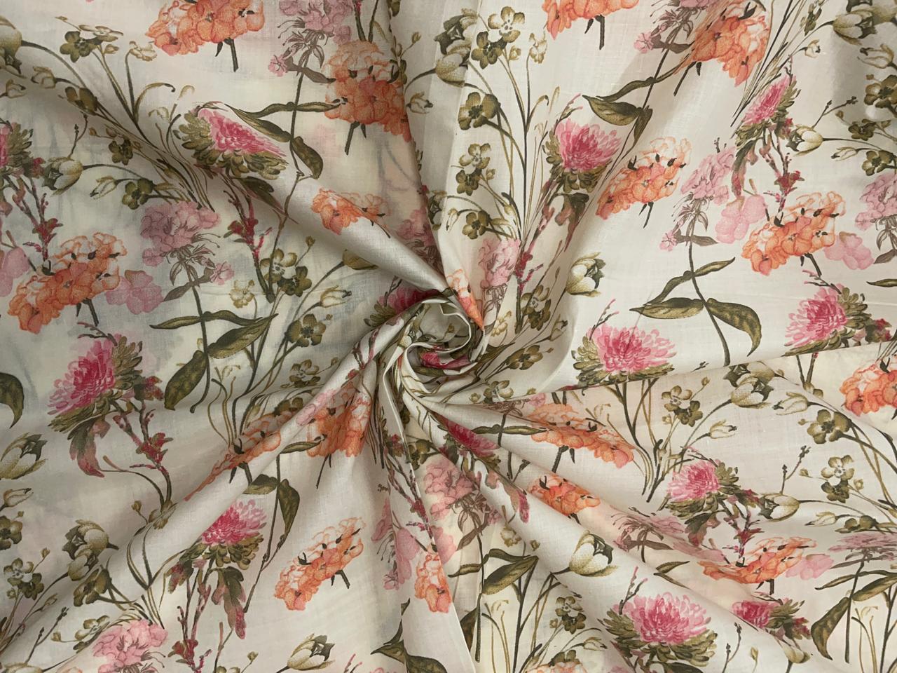 Orange Floral Samantha Cotton Fabric - Kapda Shop