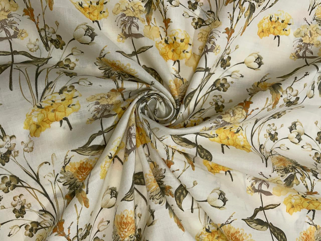 Yellow & Pink Floral Samantha Cotton Fabric - Kapda Shop