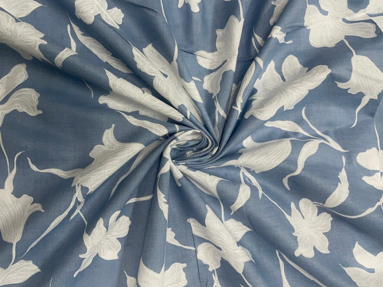 Greysblue Floral Semilon Cotton Fabric - Kapda Shop