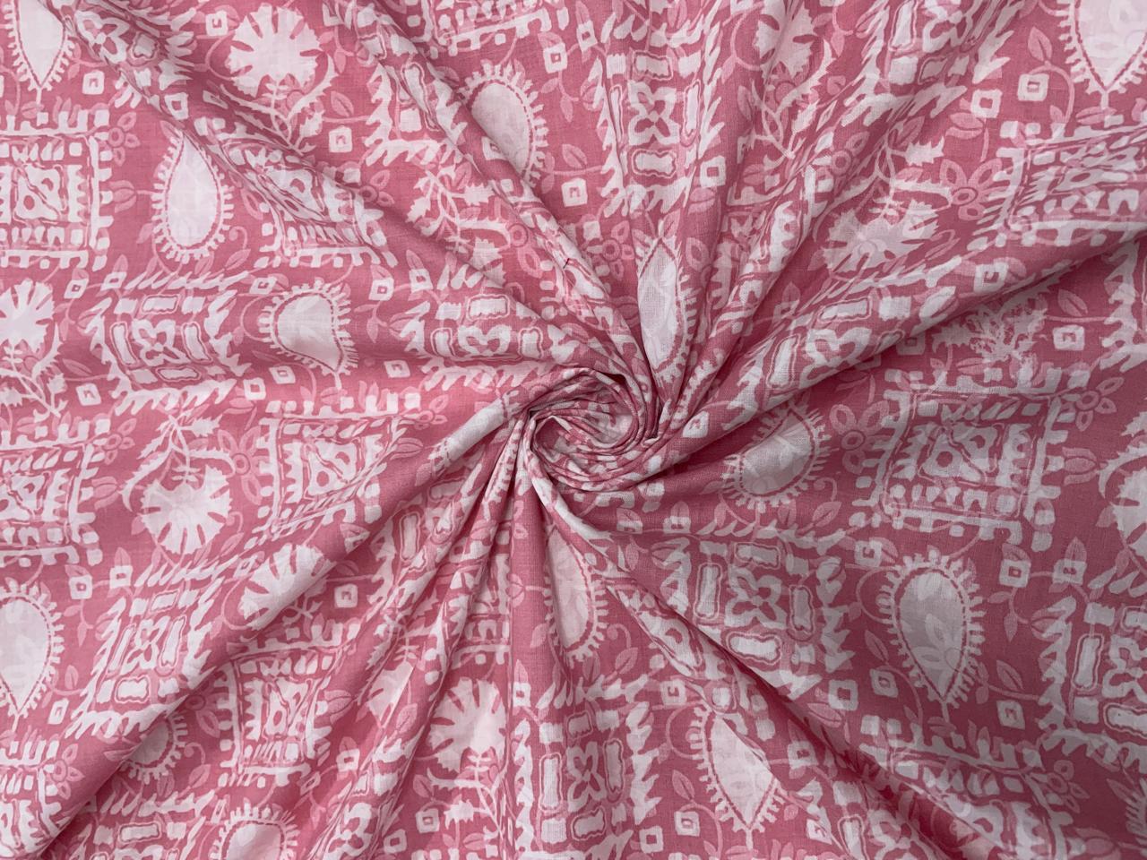 Baby Pink Geometric Semilon Cotton Fabric - Kapda Shop
