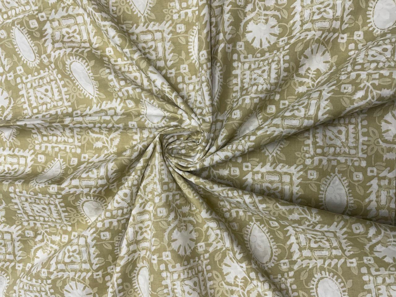 Light Olive Yellow Geometric Semilon Cotton Fabric - Kapda Shop