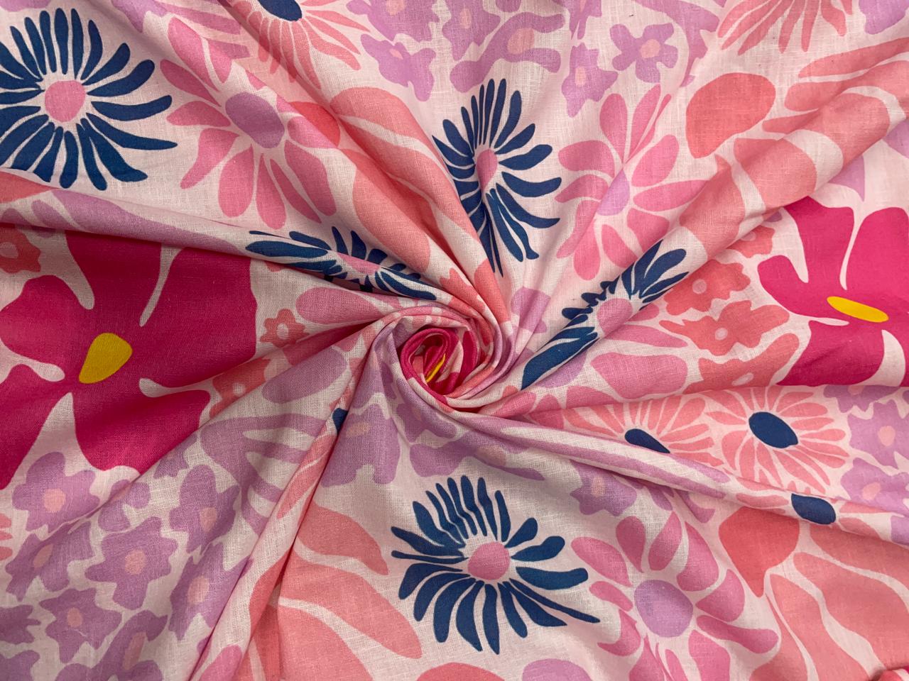 Baby Pink Floral Linen Fabric - 40 Lea - Kapda Shop