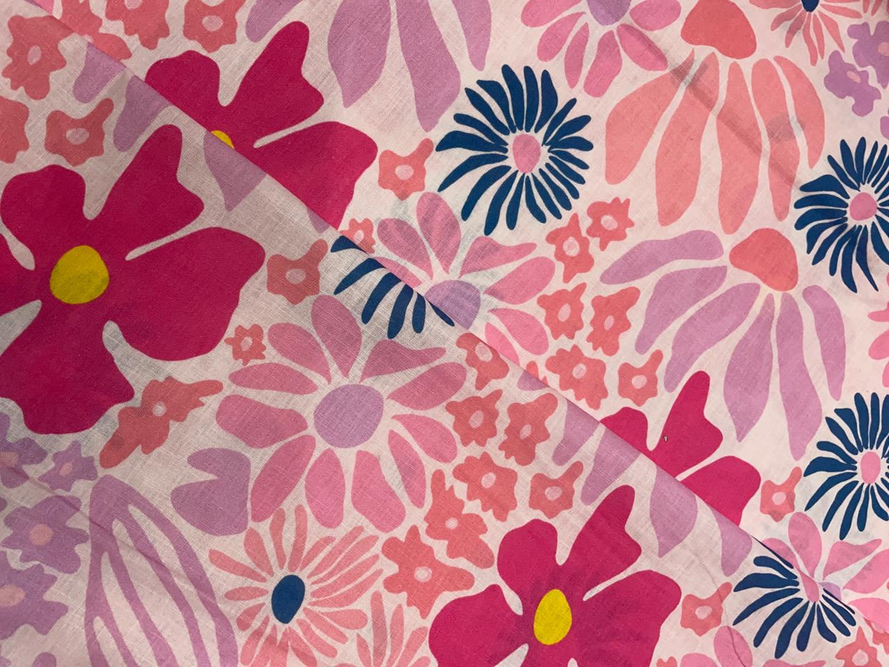 Baby Pink Floral Linen Fabric - 40 Lea - Kapda Shop