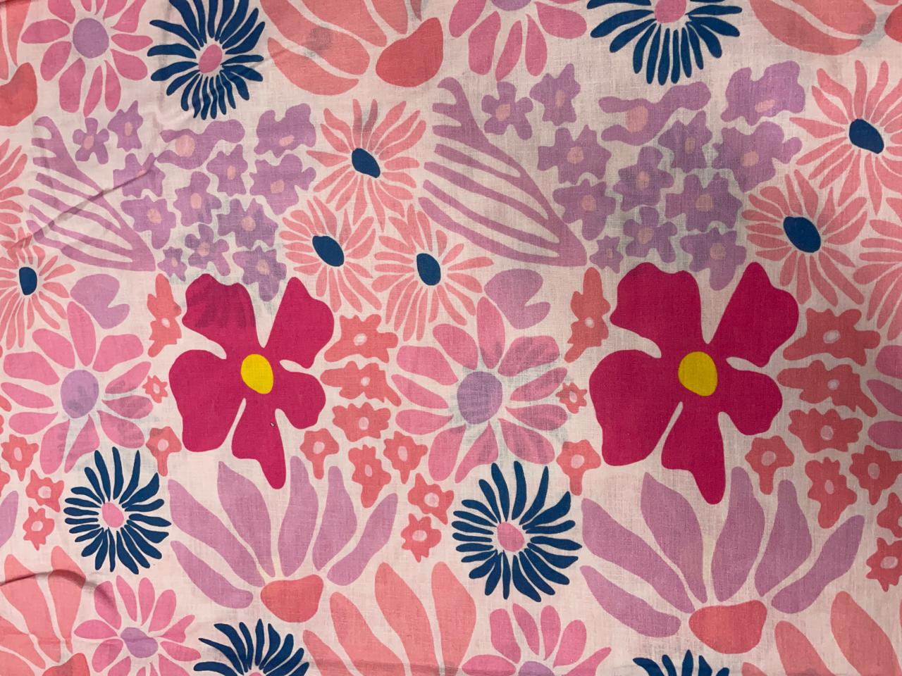 Baby Pink Floral Linen Fabric - 40 Lea - Kapda Shop