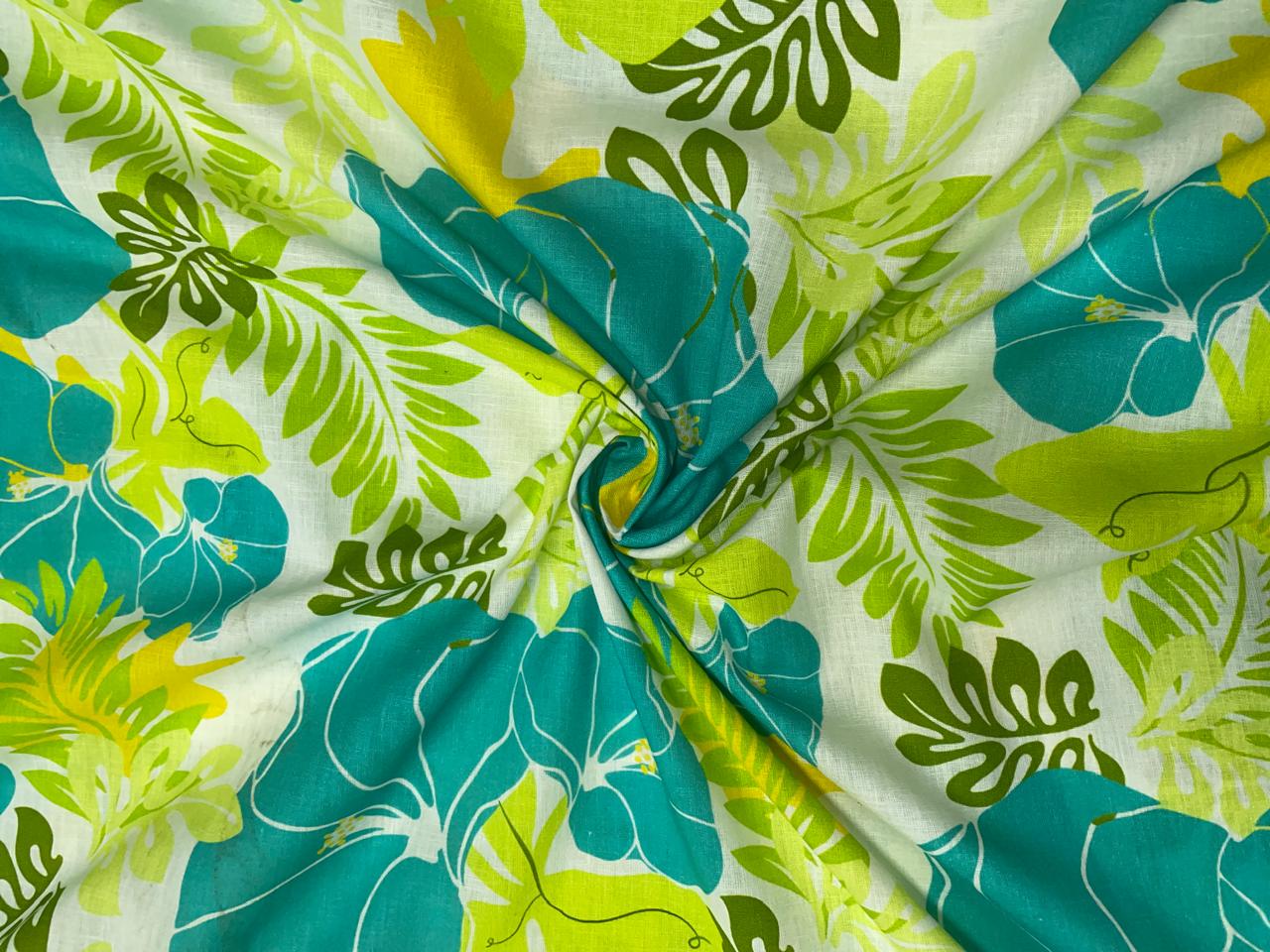 Green Floral Linen Fabric - 40 Lea - Kapda Shop