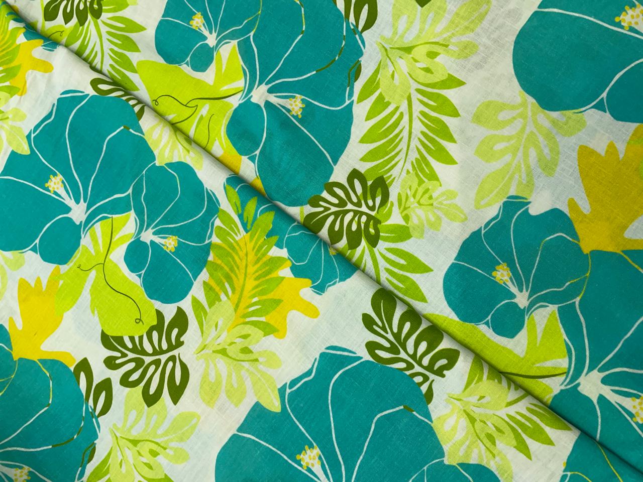 Green Floral Linen Fabric - 40 Lea - Kapda Shop