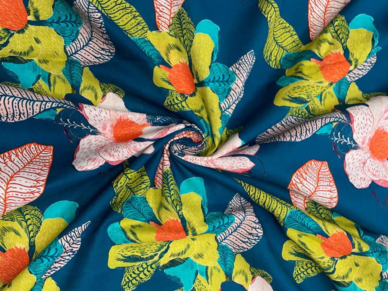 Blue Floral Pure Linen Fabric - 40 Lea - Kapda Shop