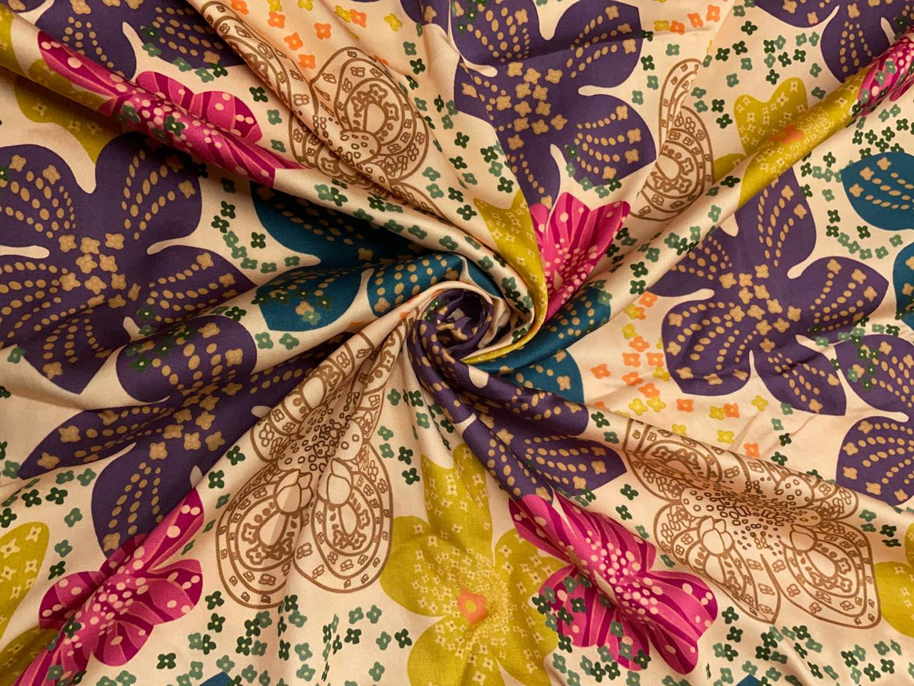 Multicolor Floral Modal Satin Fabric - Kapda Shop