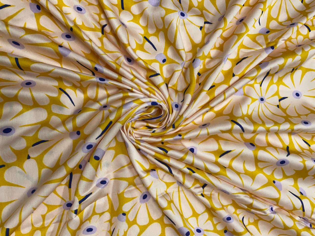 Yellow Floral Modal Satin Fabric - Kapda Shop