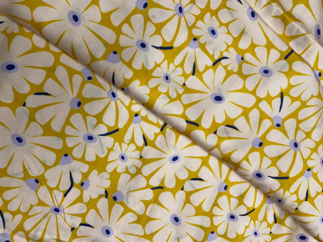 Yellow Floral Modal Satin Fabric - Kapda Shop