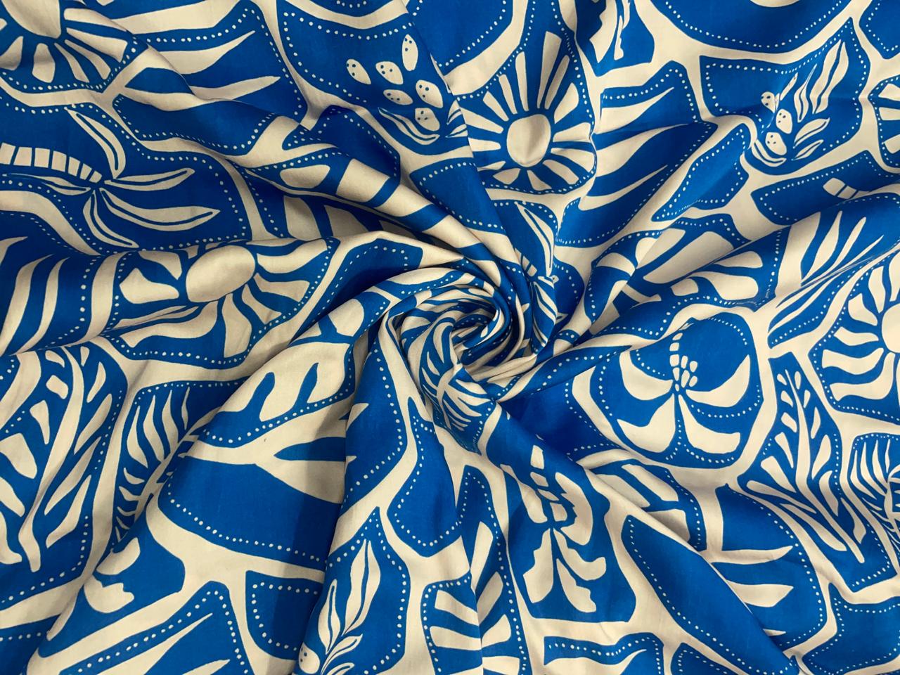 Royal Blue Abstract Modal Satin Fabric - Kapda Shop
