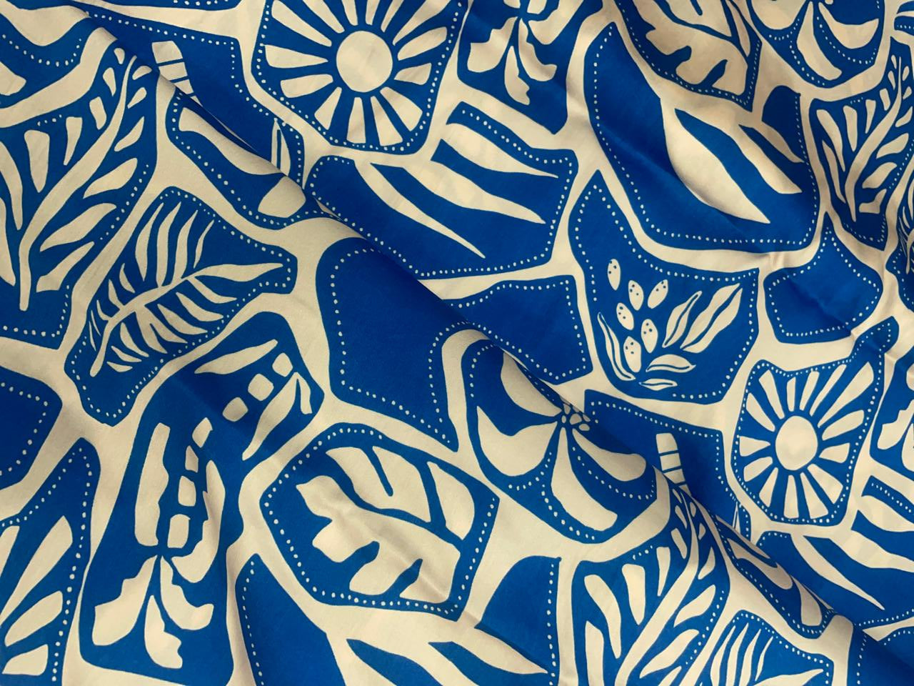 Royal Blue Abstract Modal Satin Fabric - Kapda Shop