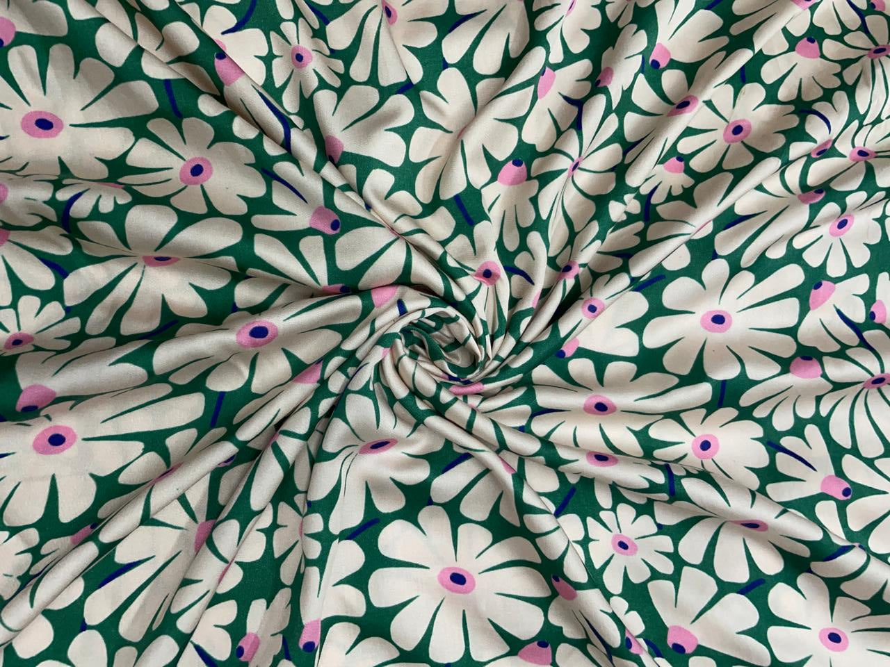 Green Floral Modal Satin Fabric - Kapda Shop