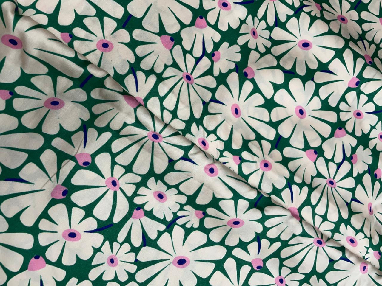 Green Floral Modal Satin Fabric - Kapda Shop