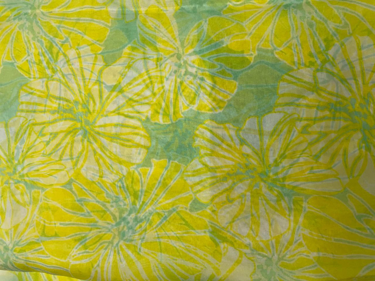 Lemon Yellow Floral Viscose Organza Fabric - Kapda Shop