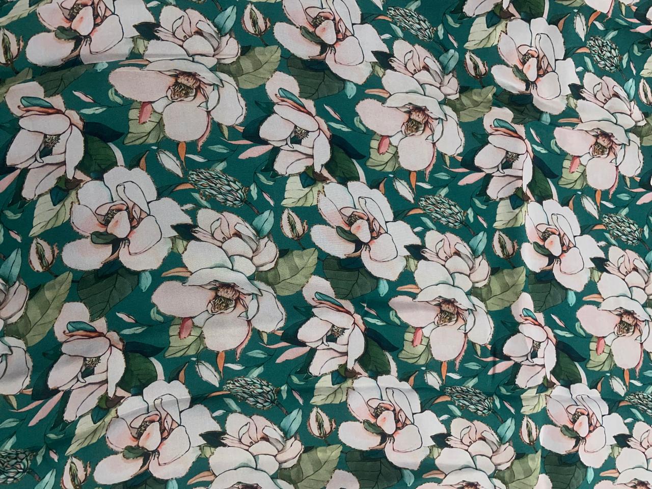 Rama Green & White Floral Viscose Organza Fabric - Kapda Shop