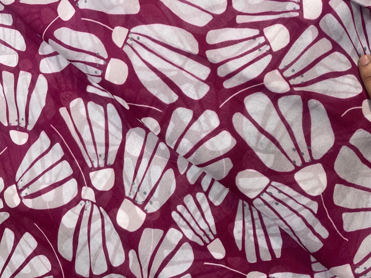 Wine & White Abstract Viscose Organza Fabric - Kapda Shop