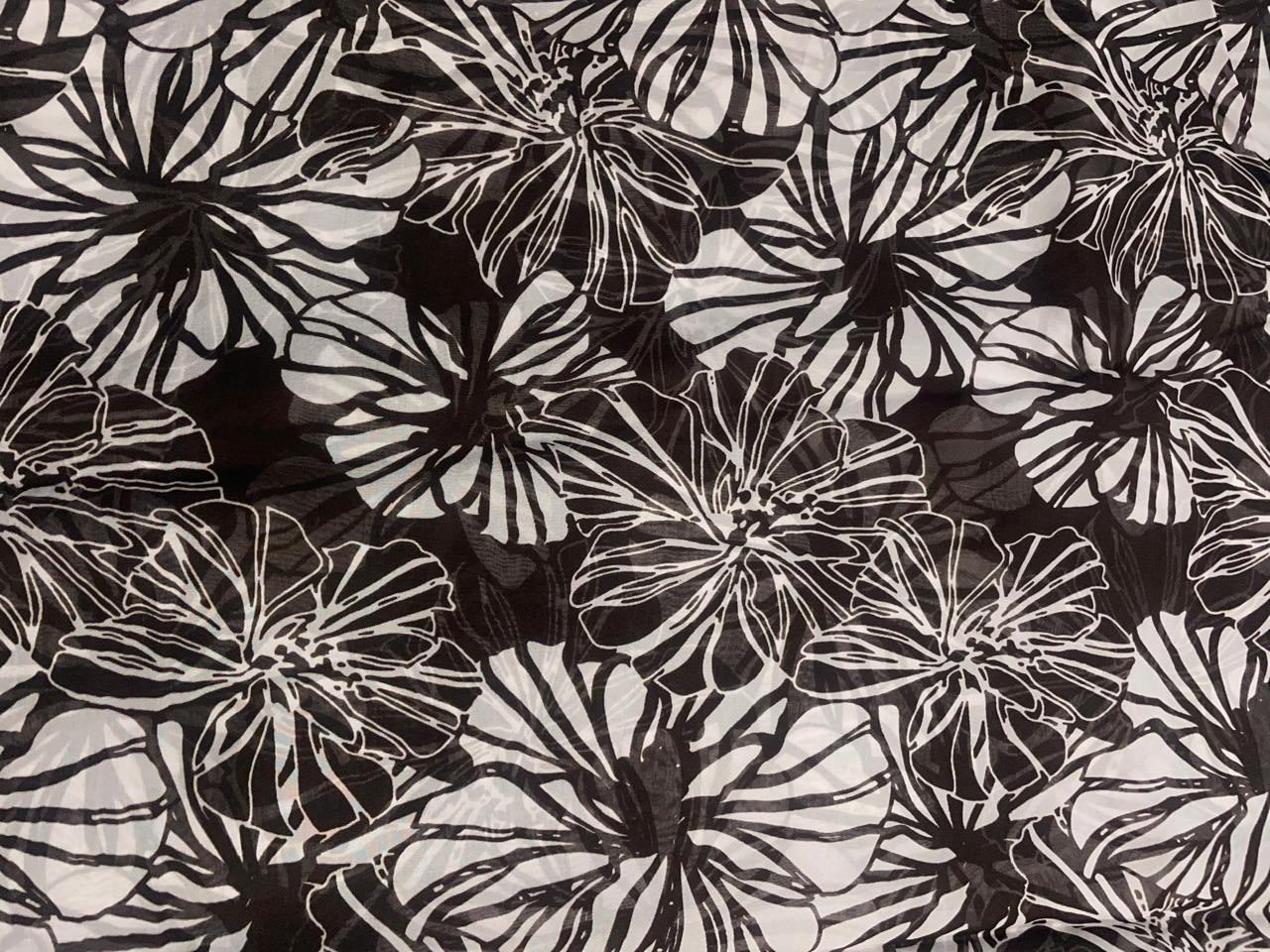 Dark Brown & White Abstract Viscose Organza Fabric - Kapda Shop
