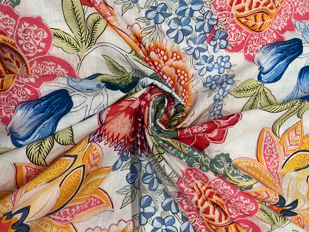 Multicolor Floral Pure Linen Fabric - 40 Lea - Kapda Shop