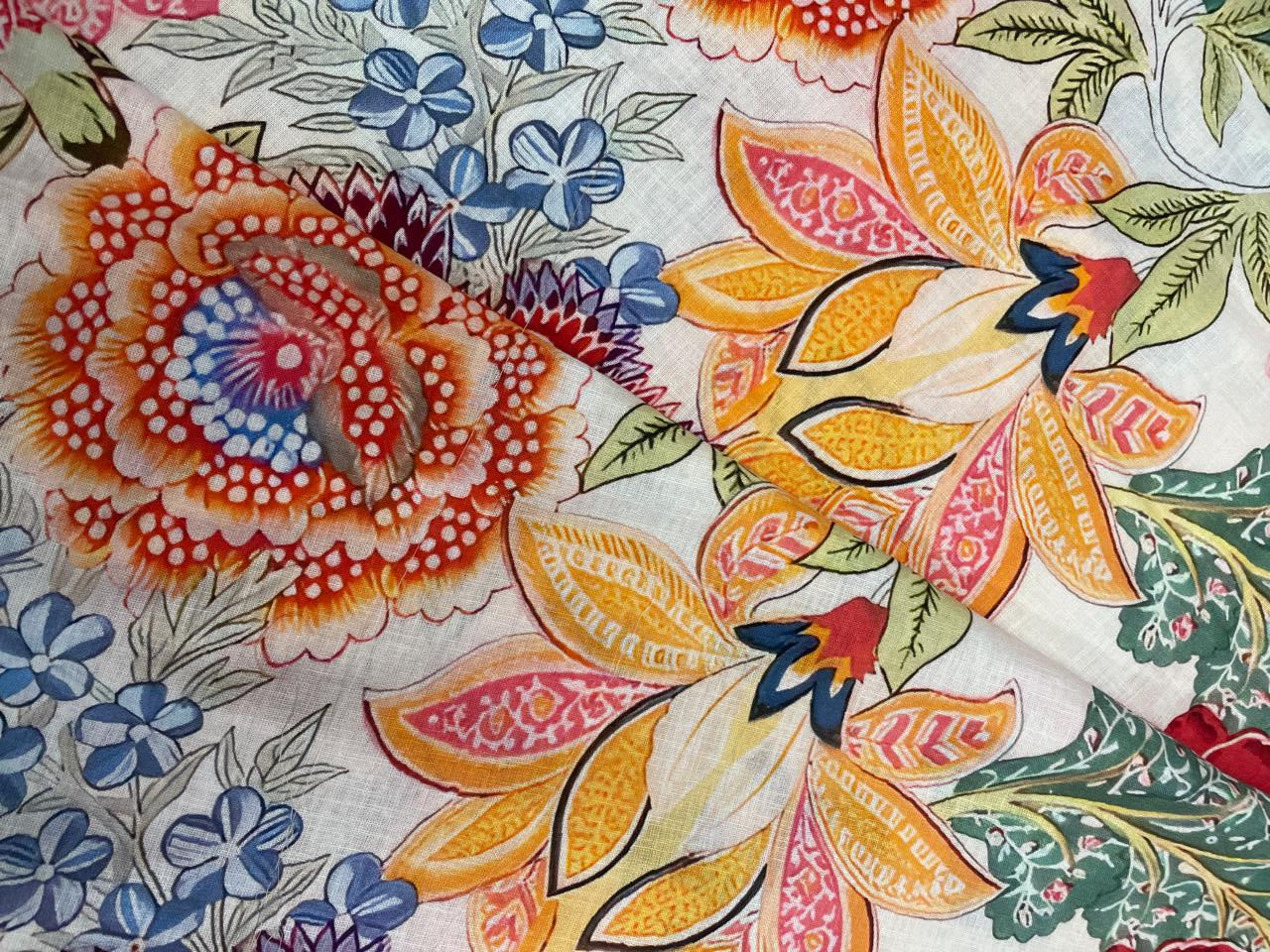 Multicolor Floral Pure Linen Fabric - 40 Lea - Kapda Shop