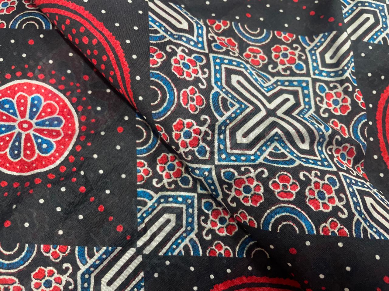 Black Abstract Chandei Fabric - Kapda Shop