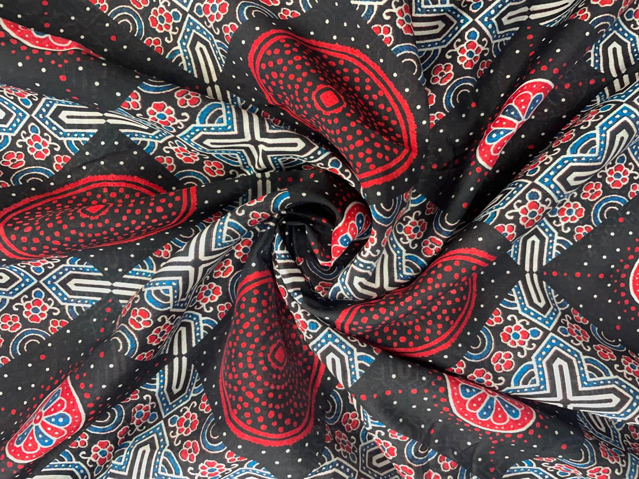 Black Abstract Chandei Fabric - Kapda Shop