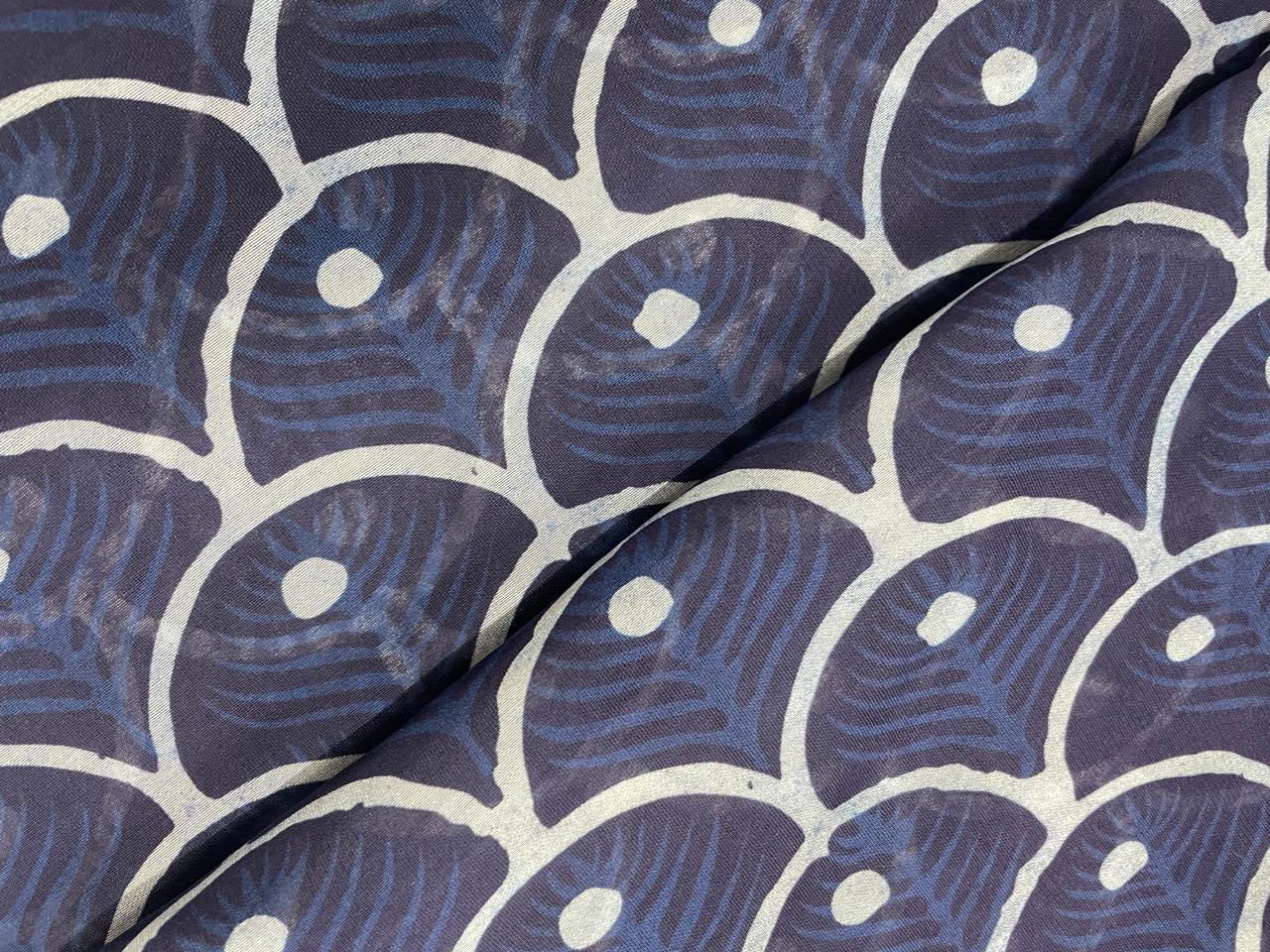 Navy Blue Geometric Chandei Fabric - Kapda Shop