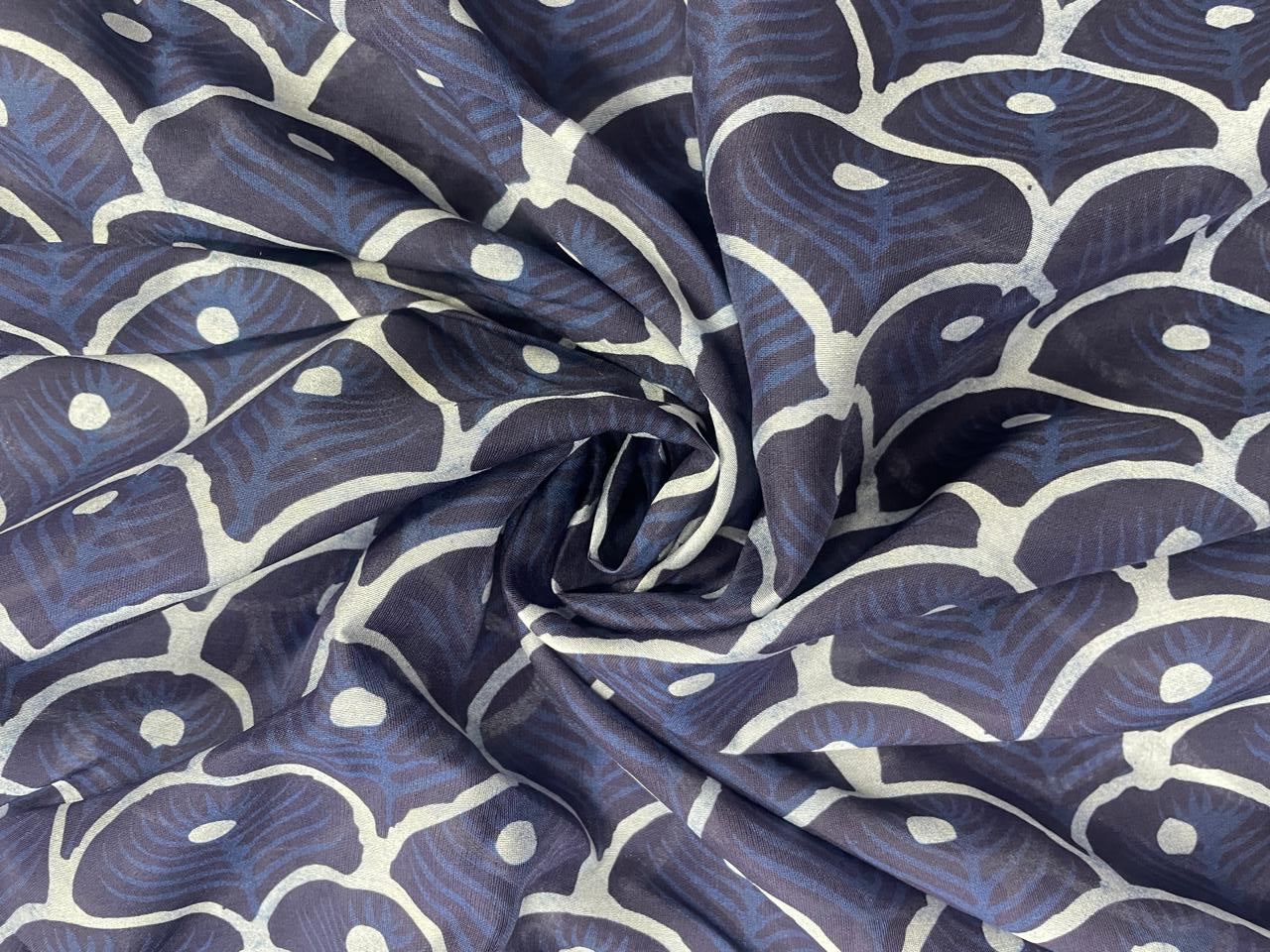 Navy Blue Geometric Chandei Fabric - Kapda Shop
