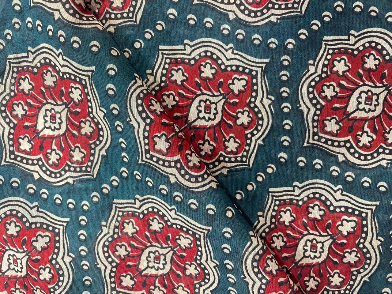 Rama Green Abstract Chandei Fabric - Kapda Shop