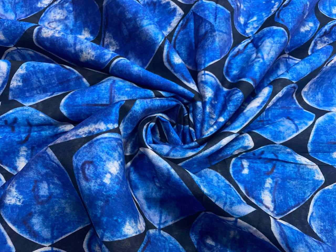 Black Blue Abstract Chandei Fabric - Kapda Shop