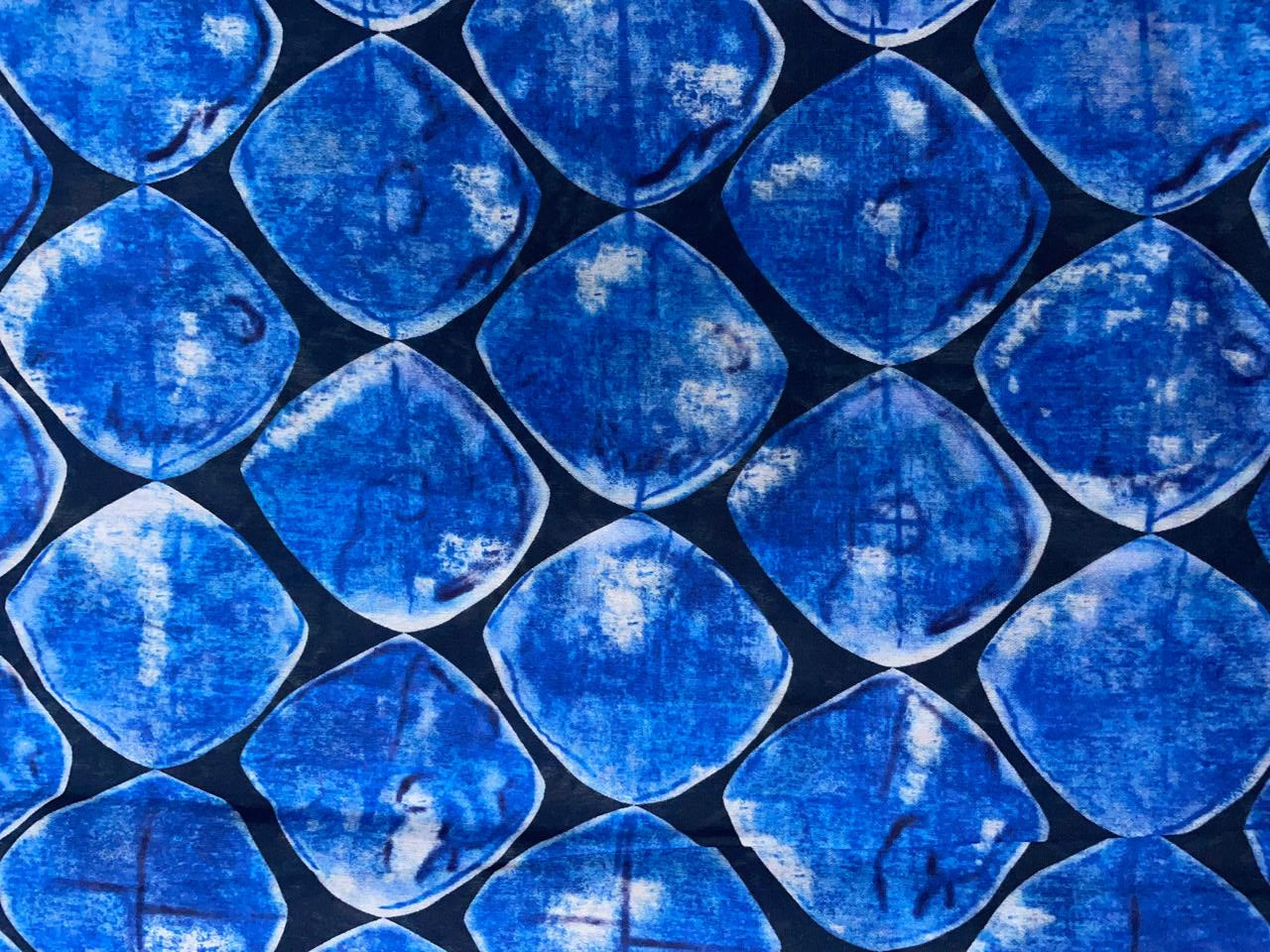 Black Blue Abstract Chandei Fabric - Kapda Shop