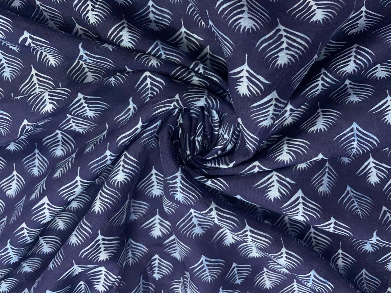 Navy Blue Leaves Chandei Fabric - Kapda Shop