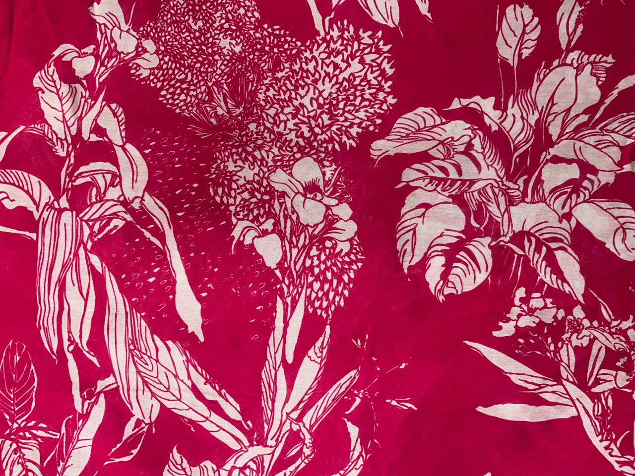 Magenta Leaves Chandei Fabric - Kapda Shop
