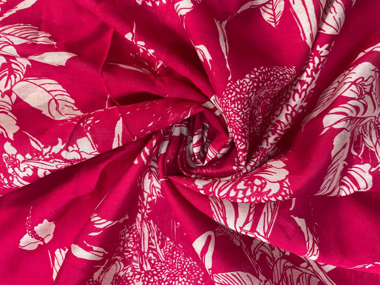 Magenta Leaves Chandei Fabric - Kapda Shop