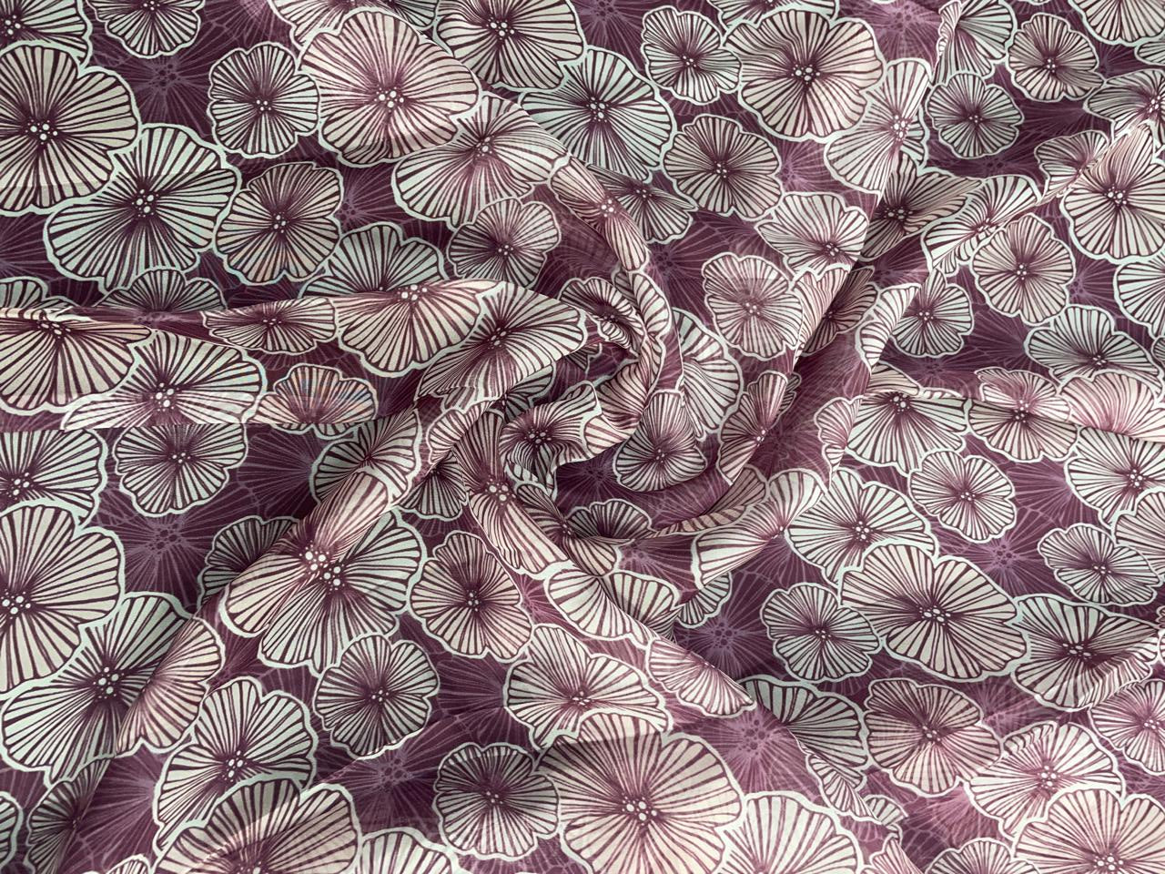 Purple Floral Viscose Organza Fabric - Kapda Shop