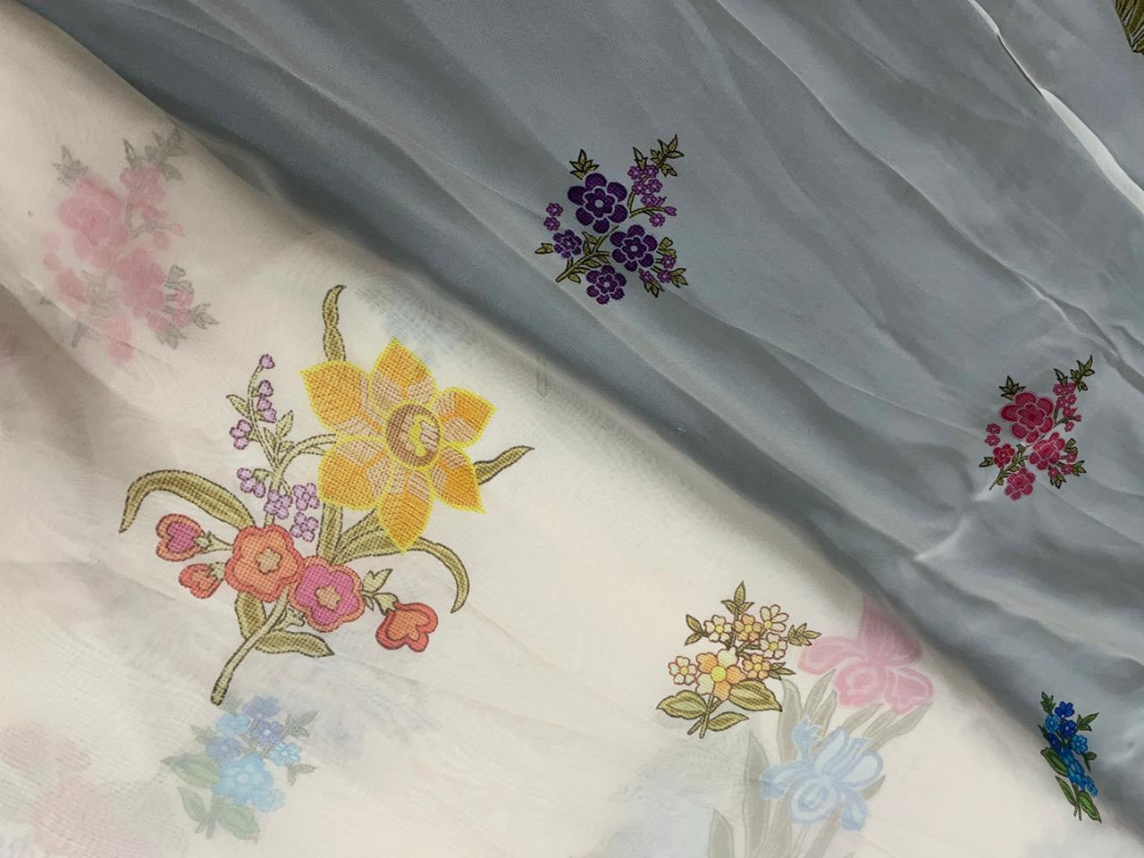 Peach Floral Viscose Organza Fabric - Kapda Shop