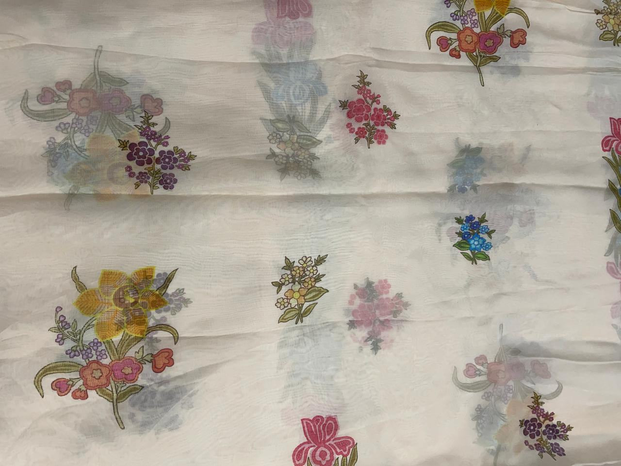 Peach Floral Viscose Organza Fabric - Kapda Shop