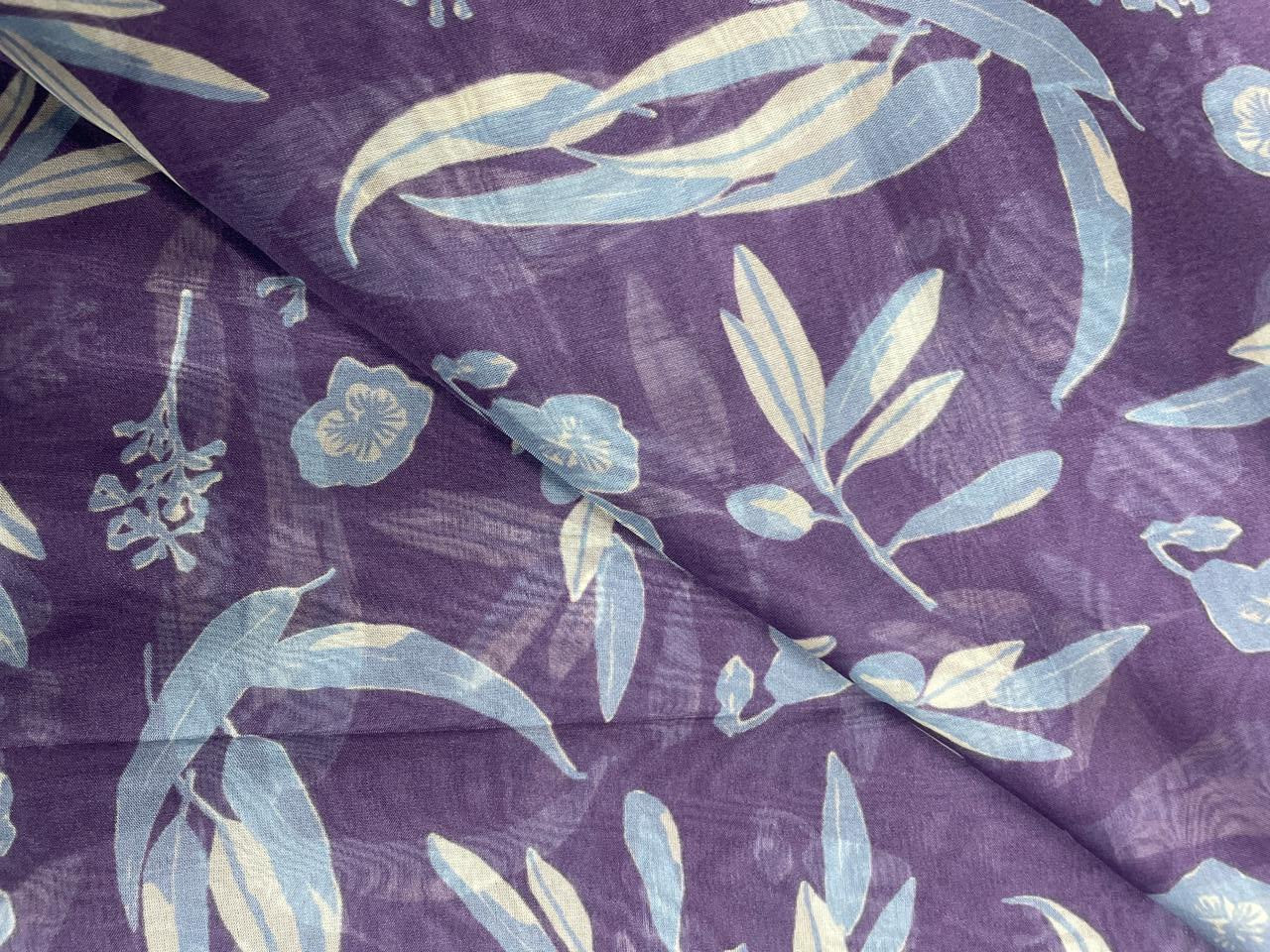 Dark Lilac Leaves Viscose Organza Fabric - Kapda Shop
