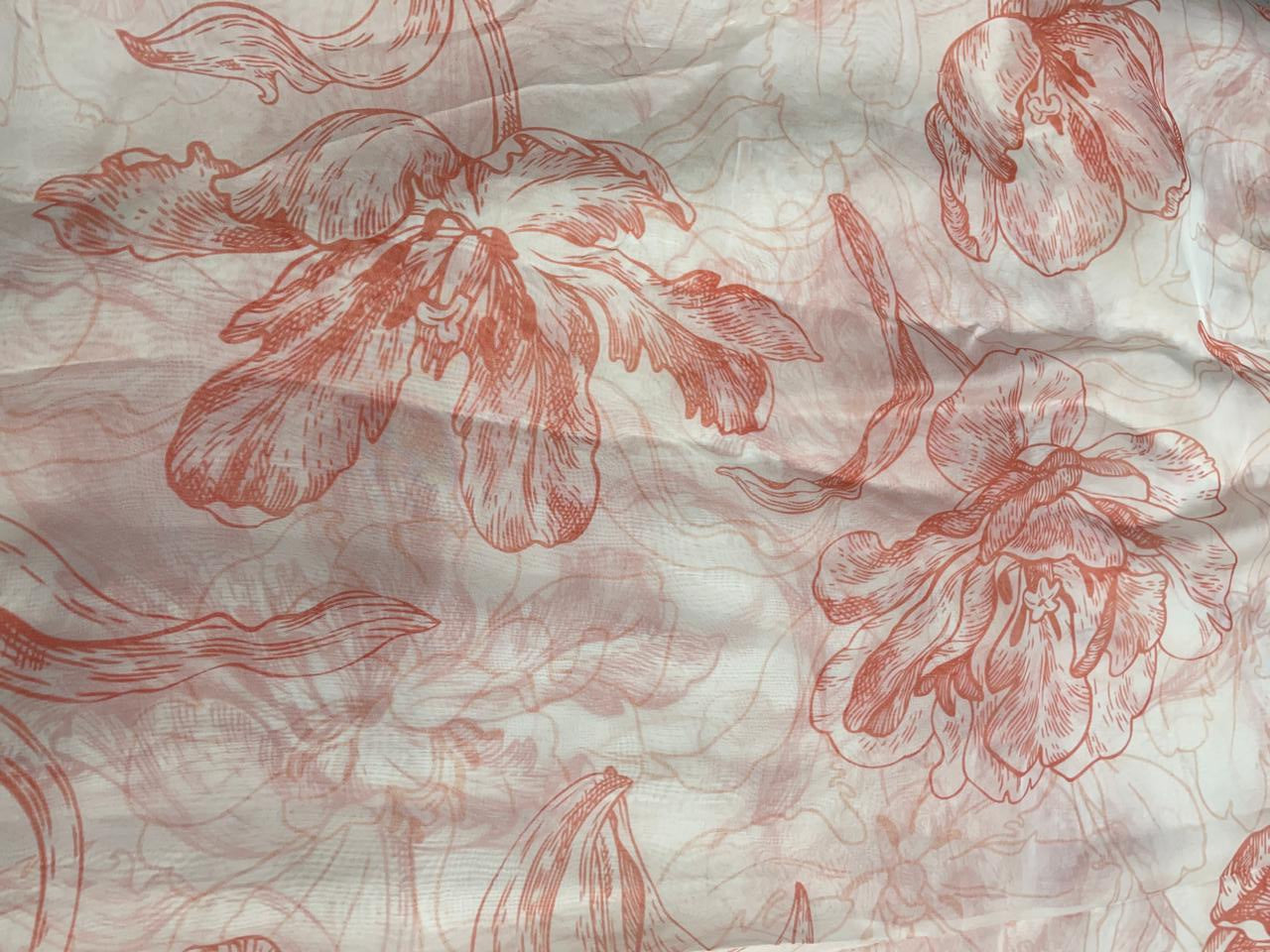 Peach Leaves Viscose Organza Fabric - Kapda Shop