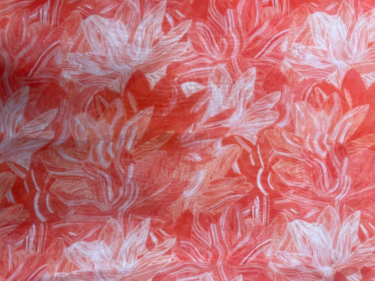 Orange Floral Viscose Organza Fabric - Kapda Shop