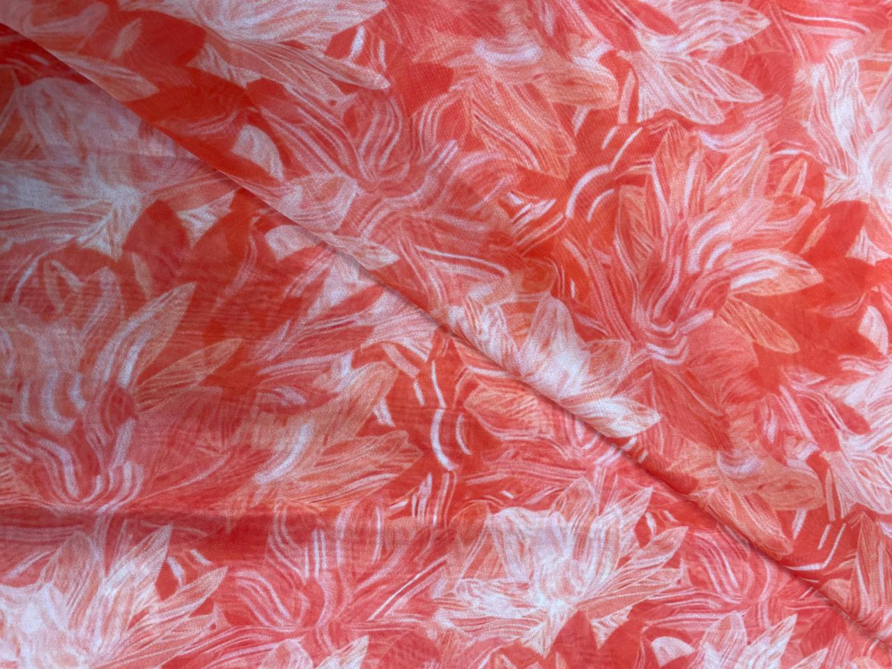 Orange Floral Viscose Organza Fabric - Kapda Shop